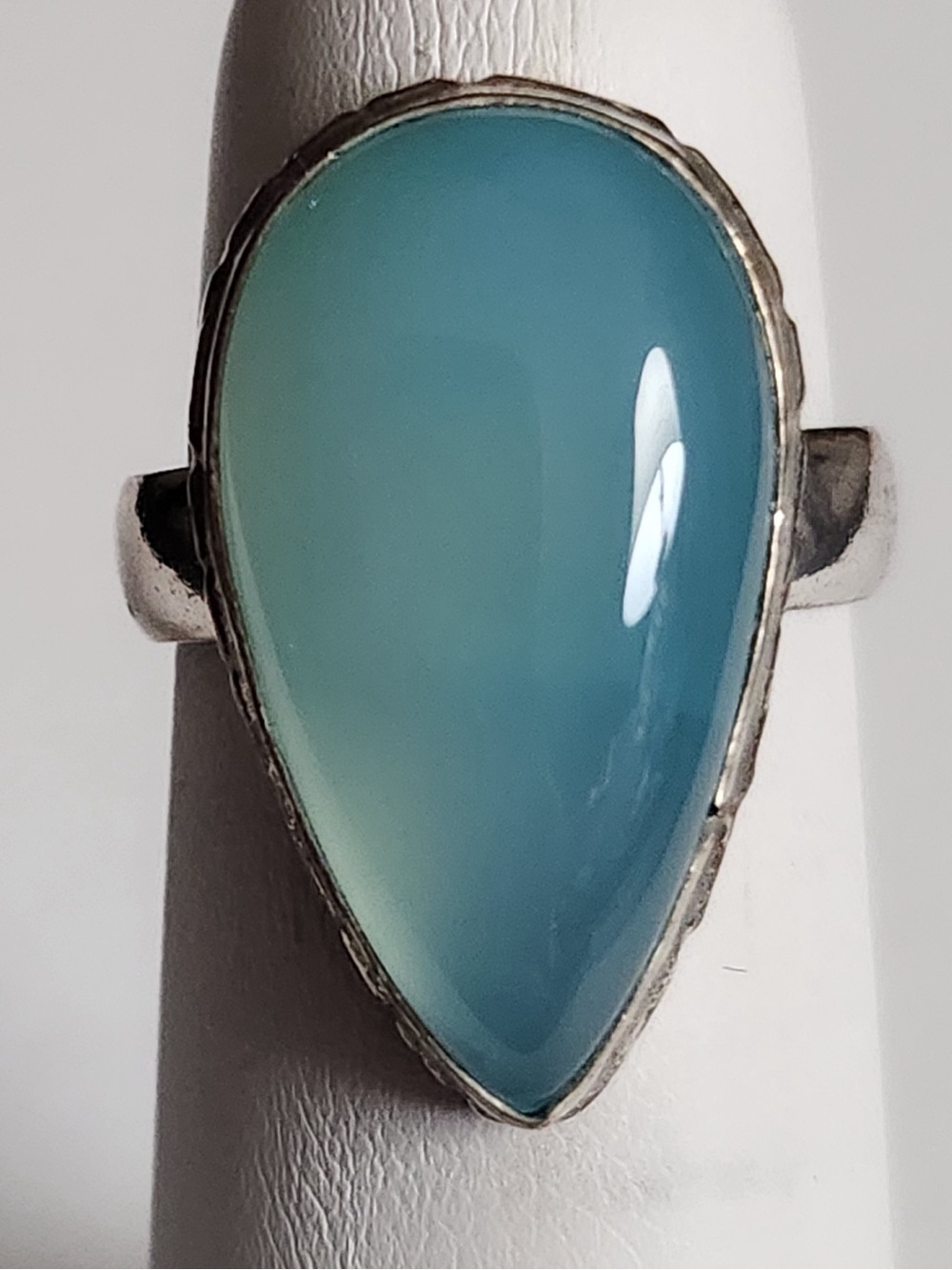 24mm Teardrop Blue Chalcedony Silvertone Ring - Women Jewelry - Size 9